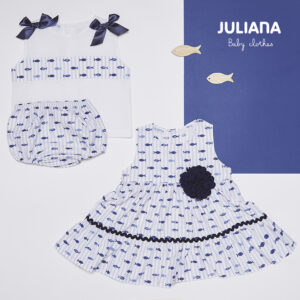 Colección Ropa Infantil Llevant Conjunto Ranita Tirantes Peces y Vestido Volantes Peces
