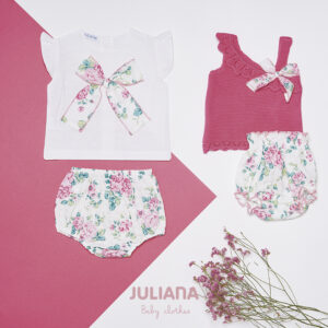 Colección Algarve Prenda Conjunto Ranita Blanco Floral y Ranita Punto Rosa