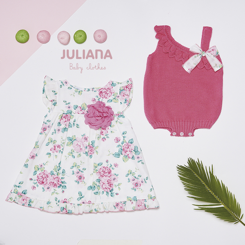 Colección Algarve Prenda Vestido Floral y Pelele Punto Rosa