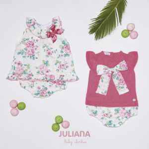 Colección Algarve Prenda Conjunto Ranita Floral y Punto Rosa Lazo