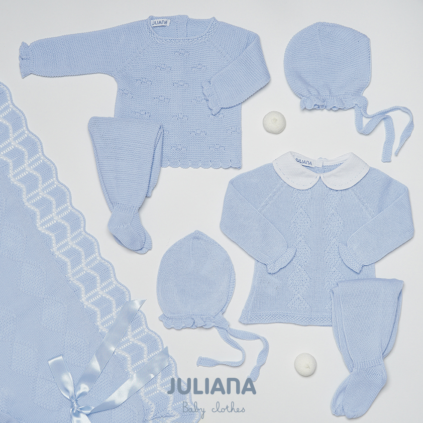 Colección Ropa Infantil Caleta Prendas Conjunto Polaina Azul Bebé con Gorro y Conjunto Polaina Cuello con Gorro