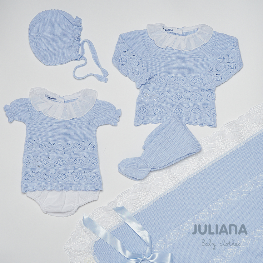Colección Ropa Infantil Caleta Prendas Conjunto Ranita Rombos Azul Bebé y Polaina Rombos Azul Bebé