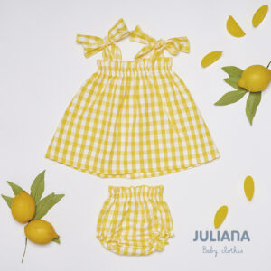 Colección Ropa Infantil Marina Vestido Ranita Cuadros Amarillo