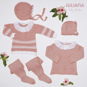 Colección Ropa Infantil Carboeiro Prenda Conjunto Polaina Rosa Cintas con Gorro y Conjunto Polaina Rosa Flores