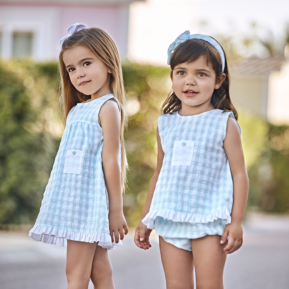 Colección Ropa Infantil Marina Conjunto Pelele y Vestido Azul Cuadros